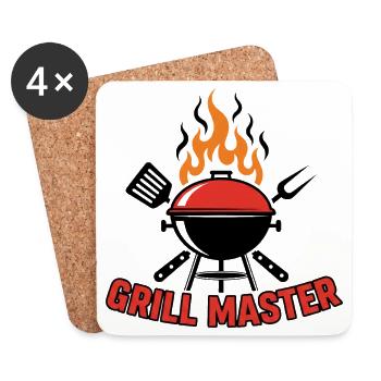 Grillmeister Flammen BBQ Logo - Untersetzer (4er-Set) - Weiß - Vorne