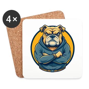 Bulldog Kawaii Maskottchen Cartoon Clipart Logo Abzeichen - Untersetzer (4er-Set) - Weiß - Vorne