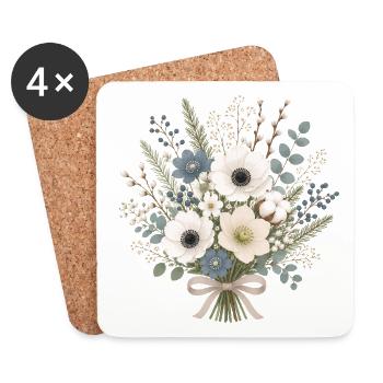 Winterstrauß in Weiß & Eisblau - Coasters (set of 4) - white - Front