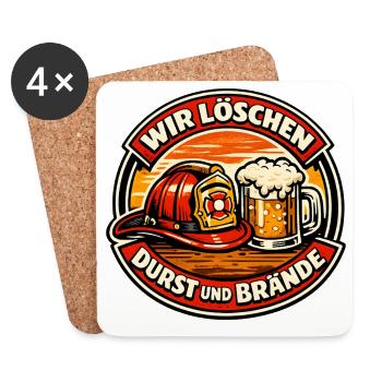Feuerwehr Humor: Durst und Brände - Untersetzer (4er-Set) - Weiß - Vorne