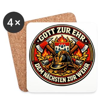 Feuerwehr Emblem Flammenhelm - Untersetzer (4er-Set) - Weiß - Vorne