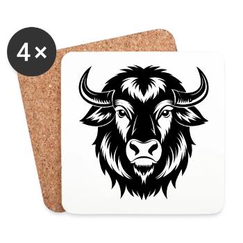 Bison-Gesicht - Untersetzer (4er-Set) - Weiß - Vorne