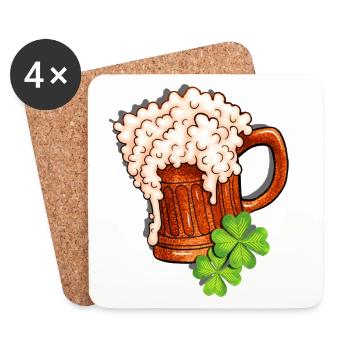 Bierkrug und Kleeblatt Design - Untersetzer (4er-Set) - Weiß - Vorne