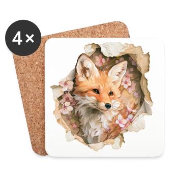 Renard aux cerisiers en fleurs - Dessous de verre (lot de 4) - blanc - Devant