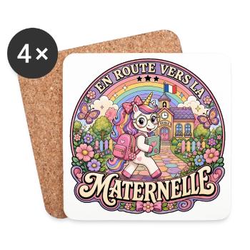 Licorne Mignonne Rentrée Scolaire Maternelle - Dessous de verre (lot de 4) - blanc - Devant