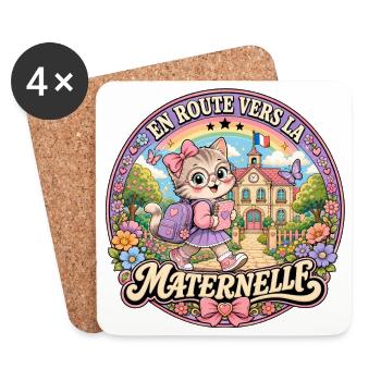 Chaton Mignon Rentrée Scolaire Maternelle - Dessous de verre (lot de 4) - blanc - Devant