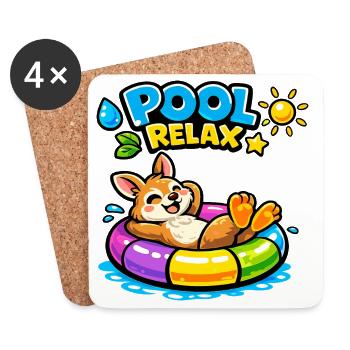 Pool Relax: Fröhlicher Corgi im Schlauchboot - Untersetzer (4er-Set) - Weiß - Vorne