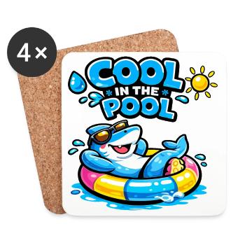 Sympa dans la piscine avec les requins - Dessous de verre (lot de 4) - blanc - Devant