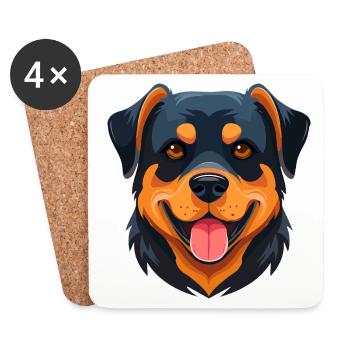 Rottweiler (portrait comique) - Dessous de verre (lot de 4) - blanc - Devant