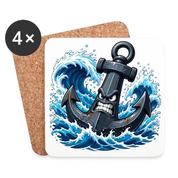 Ancre en colère dans les vagues rugissantes - Dessous de verre (lot de 4) - blanc - Devant