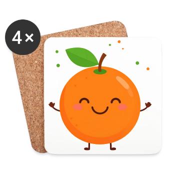 Mascotte orange de Kawaii - Dessous de verre (lot de 4) - blanc - Devant