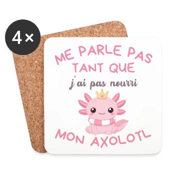 T-shirt Axolotl Kawaii Couronné Rose  - Dessous de verre (lot de 4) - blanc - Devant