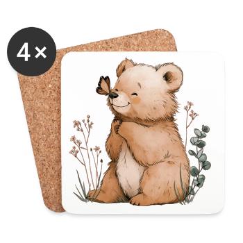 Bär mit Schmetterling - Untersetzer (4er-Set) - Weiß - Vorne