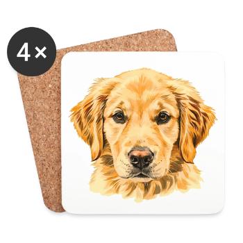 Watercolor Golden Retriever - Coasters (set of 4) - white - Front
