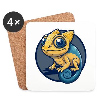 Chameleon Kawaii Mascot Cartoon Clipart Logo Badge - Coasters (set of 4) - white - Front