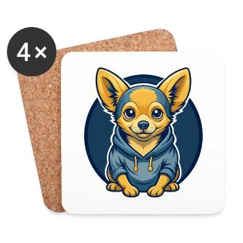 Chihuahua Dog Kawaii Mascotte Cartoon Clipart Logo - Dessous de verre (lot de 4) - blanc - Devant