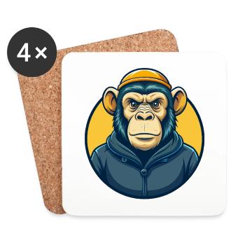 Logo clipart de la mascotte Kawaii du chimpanzé - Dessous de verre (lot de 4) - blanc - Devant