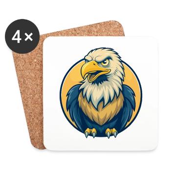Eagle Kawaii Maskottchen-Cartoon-Charakter-Clipart-Logo - Untersetzer (4er-Set) - Weiß - Vorne