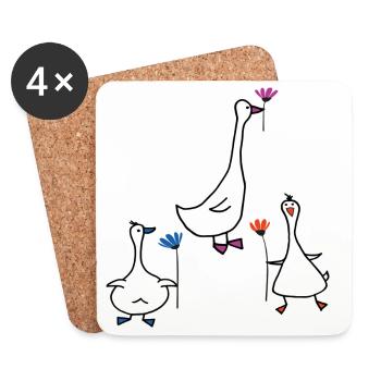 Gänse mit Blume - Untersetzer (4er-Set) - Weiß - Vorne
