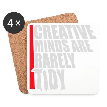 Les esprits créatifs sont rarement bien rangés Logo créatif drôle - Dessous de verre (lot de 4) - blanc - Devant