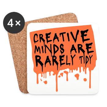Les esprits créatifs sont rarement bien rangés Logo créatif drôle - Dessous de verre (lot de 4) - blanc - Devant