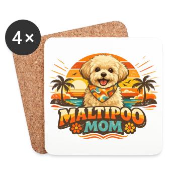 Chemise de maman Maltipoo Coucher de soleil rétro années 70 - Dessous de verre (lot de 4) - blanc - Devant