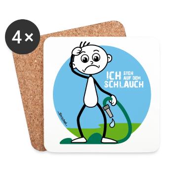 Strichel „steht auf dem Schlauch“ - Untersetzer (4er-Set) - Weiß - Vorne