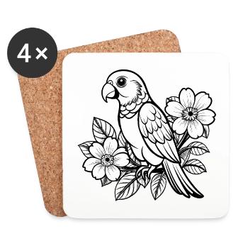 Papagei mit Blumen - Untersetzer (4er-Set) - Weiß - Vorne