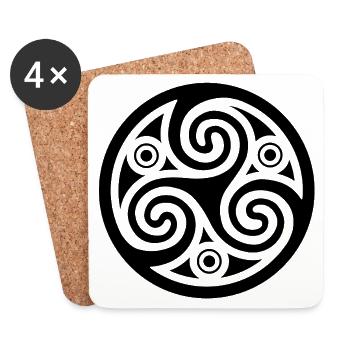 Cercle et spirale celte (noir) - Dessous de verre (lot de 4) - blanc - Devant