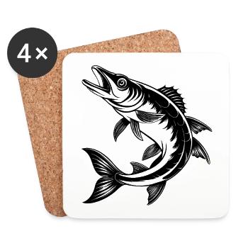 Pike fish - Coasters (set of 4) - white - Front