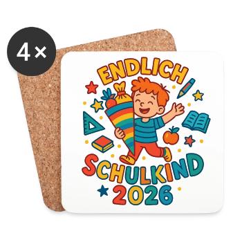 Endlich Schulkind 2026 – Erstes Schuljahr - Untersetzer (4er-Set) - Weiß - Vorne