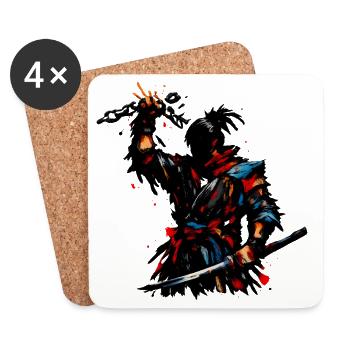 Samouraï rouge dans une frénésie de couleurs - Dessous de verre (lot de 4) - blanc - Devant