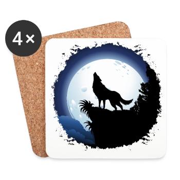 Wolf heult bei blauem Vollmond - Untersetzer (4er-Set) - Weiß - Vorne