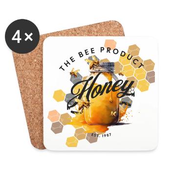 Honey Jar & Bee Hexagons - Coasters (set of 4) - white - Front