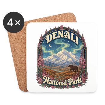 Denali National Park USA Alaska Hiking Vintage - Coasters (set of 4) - white - Front