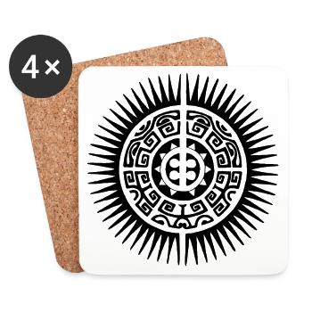 Schwarze Mandala-Sonne - Untersetzer (4er-Set) - Weiß - Vorne