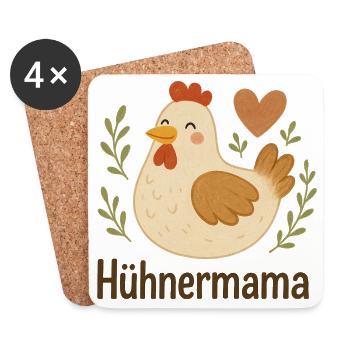Hühnermama Fröhliche Henne - Untersetzer (4er-Set) - Weiß - Vorne