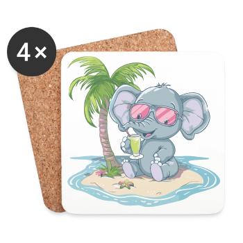 Elephant Summer Palm Tree - Coasters (set of 4) - white - Front