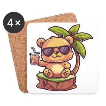 Bär Sommer Palme - Untersetzer (4er-Set) - Weiß - Vorne