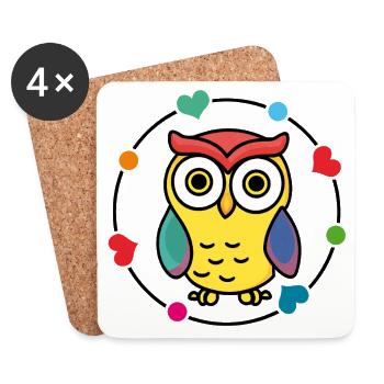 Kunterbunte Eule - Untersetzer (4er-Set) - Weiß - Vorne