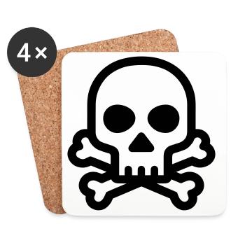 tête de mort, pirate, crâne, skull, icône, os croi - Dessous de verre (lot de 4) - blanc - Devant