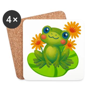 Une jolie grenouille entre des nénuphars orange - Dessous de verre (lot de 4) - blanc - Devant