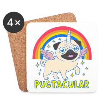 Pugicorn Niedlicher Kawaii Einhorn Mops Regenbogen - Untersetzer (4er-Set) - Weiß - Vorne