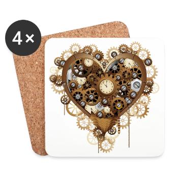 Heart Love Steampunk Retro Uhrwerk-Maschinen - Untersetzer (4er-Set) - Weiß - Vorne