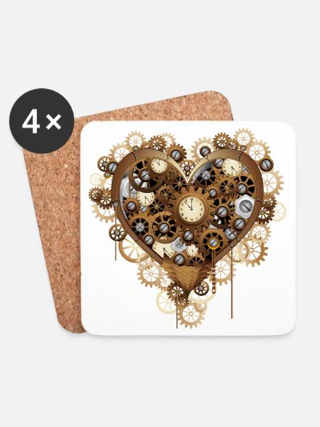 Heart Love Steampunk Retro Uhrwerk-Maschinen - Untersetzer (4er-Set) - Weiß