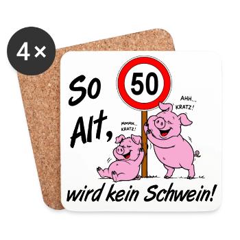 50 Jahre , 50.Geburtstag so Alt wird kein Schwein - Untersetzer (4er-Set) - Weiß - Vorne