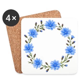 (Außer)gewöhnlicher Wegwartenkranz Blumenmotiv - Untersetzer (4er-Set) - Weiß - Vorne