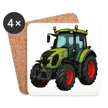 Style dessin animé de tracteur vert - Dessous de verre (lot de 4) - blanc - Devant