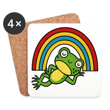 Grenouille relaxante sous l’arc-en-ciel - Dessous de verre (lot de 4) - blanc - Devant