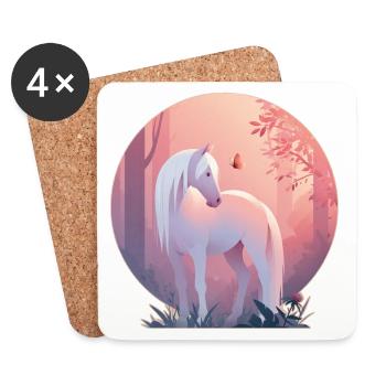 Cheval avec papillon - Dessous de verre (lot de 4) - blanc - Devant